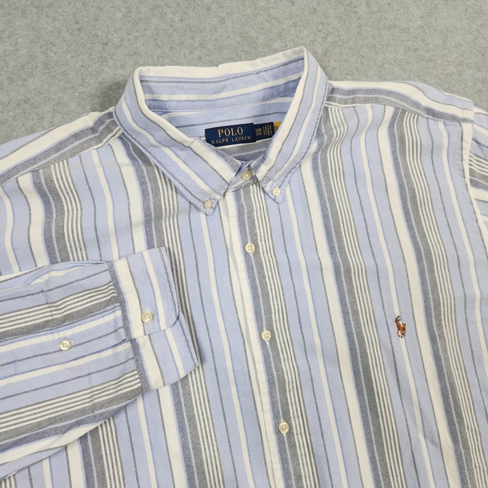 Polo Ralph Lauren Shirt Mens 3XB Blue Striped Button Down Long Sleeve Casual